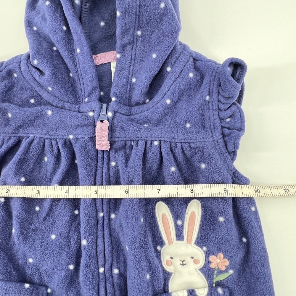 Carter's Baby‎ Girl Hooded Fleece Robe 9M Purple Polka Dot Bunny Zip Front - Picture 5 of 7